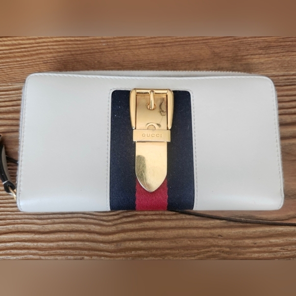 Gucci Sylvie Zip Around Wallet Ivory Leather - Picture 1 of 12
